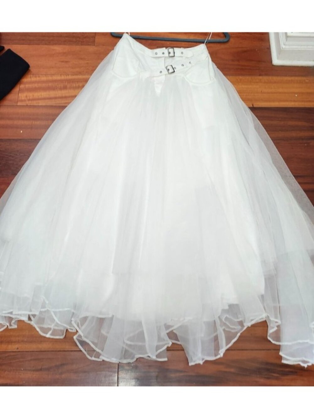 White Tulle Maxi Skirt Buckle Waist Layered Mesh Fairy Grunge Cottagecore S - Picture 10 of 15